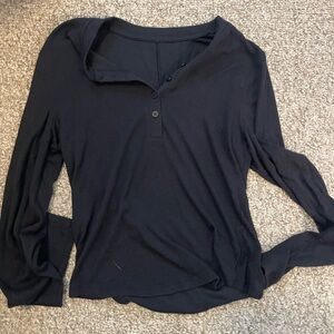 Women's Black Button-Up Top ribbed , long sleeves
